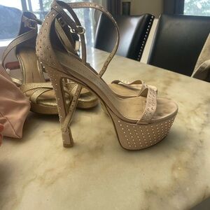 Stuart Weitzman Nude Studded Platform Heels